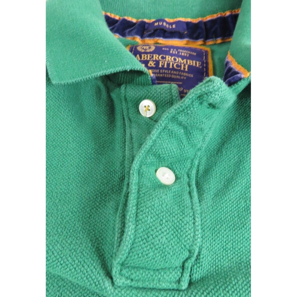 Abercrombie Fitch Men XXL VTG Y2K Muscle Long Sleeve Polo Shirt Green Pique Logo - Picture 11 of 14